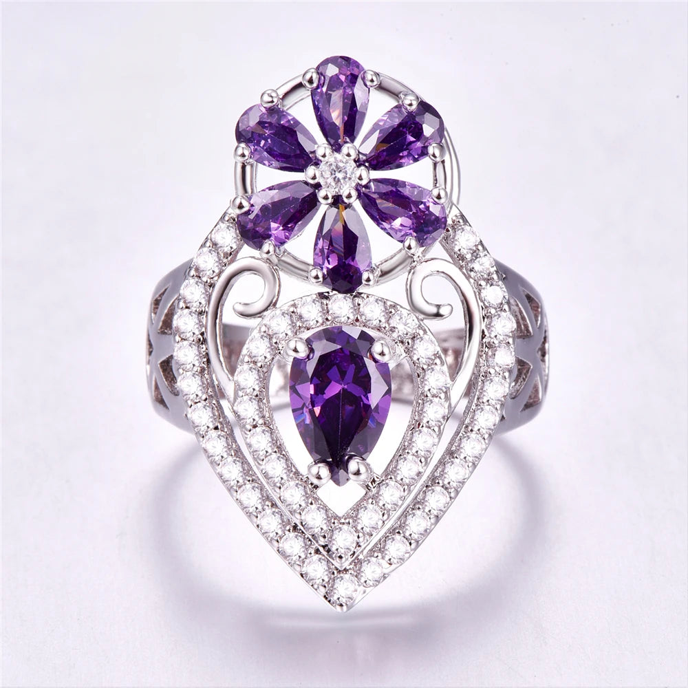 Amethyst silver love ring women's compatible original ring