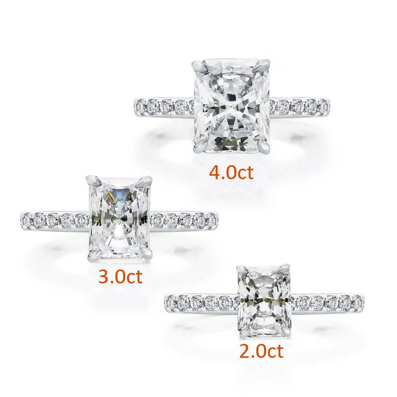 2/3/4ct Radiant Cut Moissanite Solitaire Engagement Rings 925 Sterling Silver Women