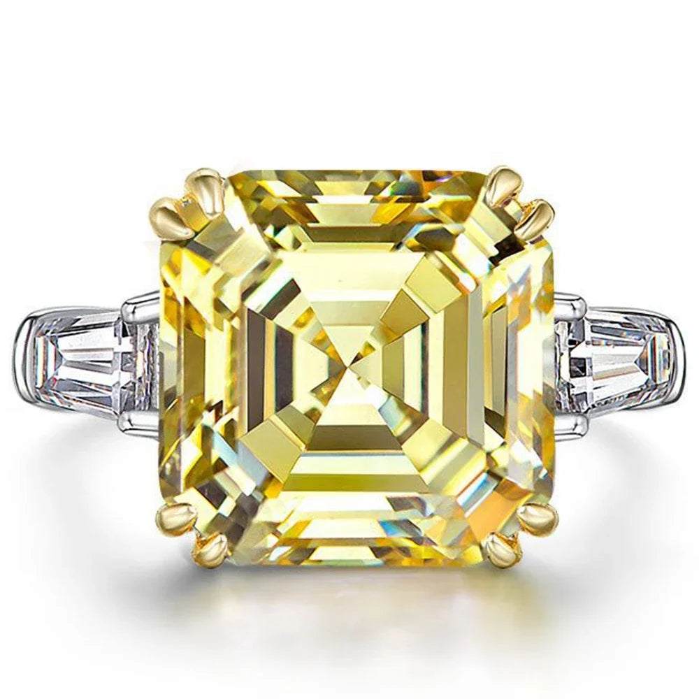 925 Sterling Silver  Asscher Cut 14CT Vivid Yellow/White/Pink Sapphire Created ZIRCON Diamonds Ring for  Gifts