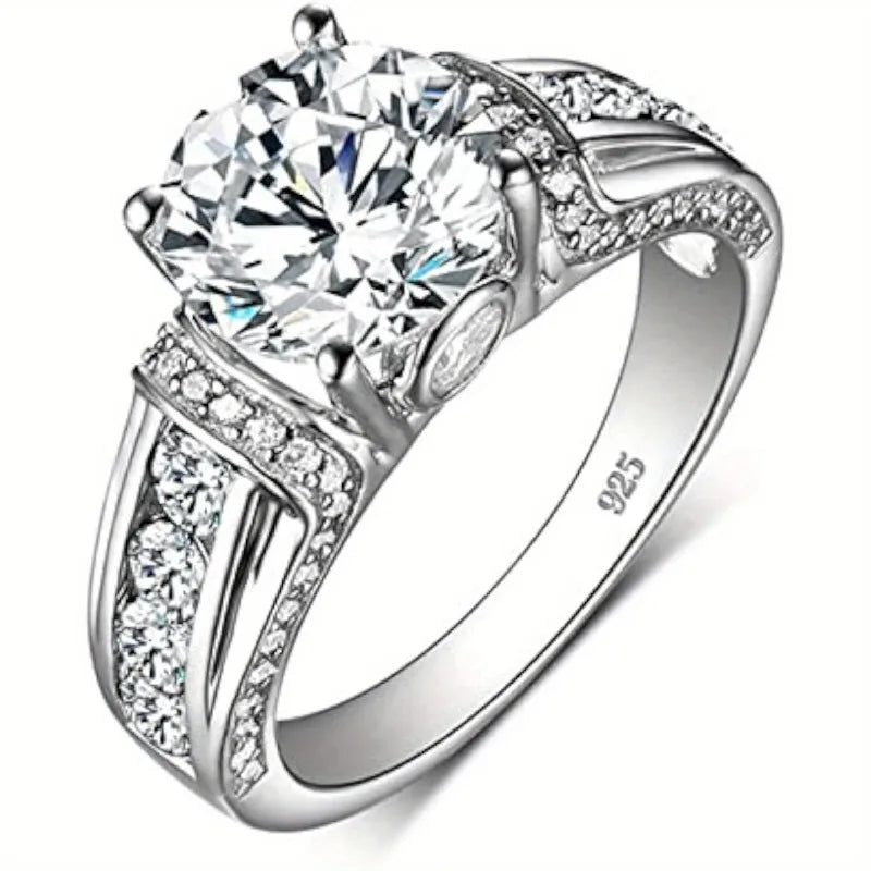 3 Carat Moissanite Ring with Blue Zircon Design Set on The Edge, S925 Silver, Suitable for Daily Wear