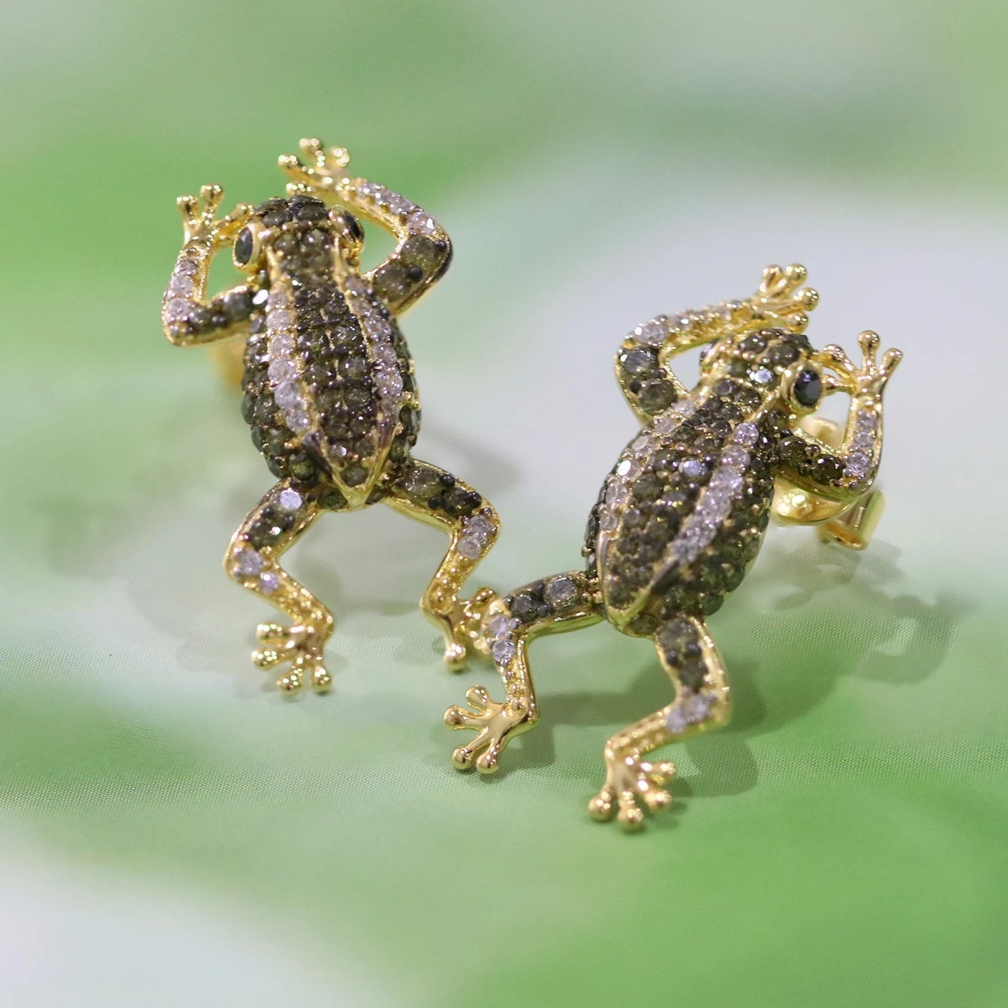 BRIOUS- Frog Stud Earrings and Rings, S925 Silver, Black Moissanite Eyes with Colorful Zircon Patterns, Unique Jewelry Set.