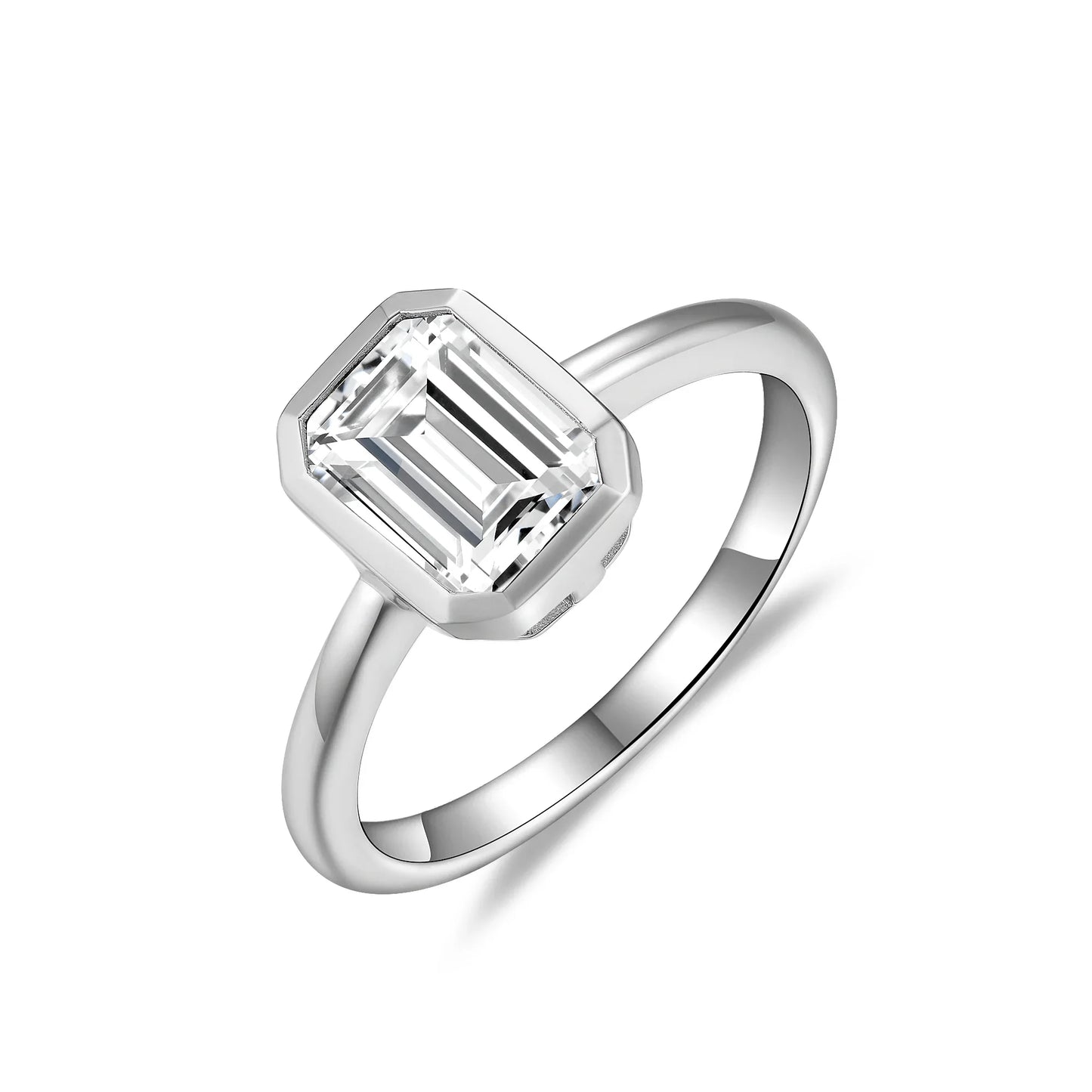 2ct Classic Moissanite Rings for Women,Princess/Rectangles Cut, S925 Sterling Silver 18k Gold Rings, Silver Jewelry Wedding Band