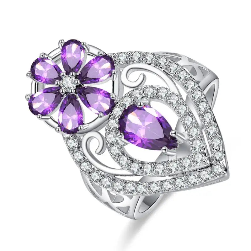 Amethyst silver love ring women's compatible original ring