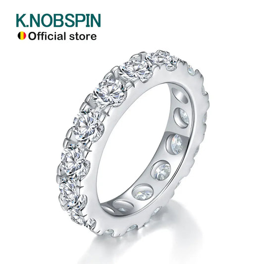 KNOBSPIN 4mm D VVS1 Moissanite Rings for Women Man Wedding Engagement Fine Jewelry with GRA s925 Sterling Sliver Eternity Band