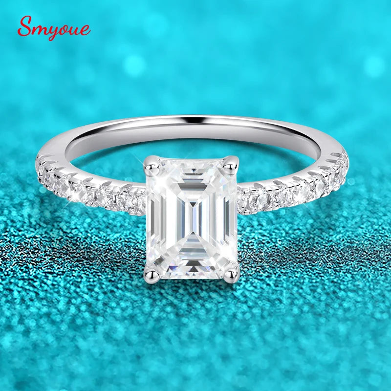 Smyoue 1CT 2CT Emerald/radiant Cut Moissanite Ring for Women Engagement Wedding Bride Sterling Silver 925 Jewelry GRA Certified