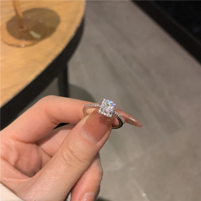 Korean Fashion Moissanite Wedding Engagement Rings for Women Square Lucky Ring Personality Stainless Steel Rings Charm Jewelry