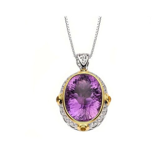 Oval-Shaped Natural Amethyst Pendant Necklace - Exquisite S925 Silver Clavicle Chain