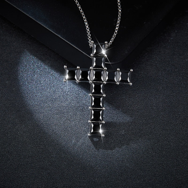 Princess-Cut 5x5mm Moissanite Cross Pendant Necklace, 925 Sterling Silver, 3 Colors Available, Elegant Religious Jewelry for Women and Men