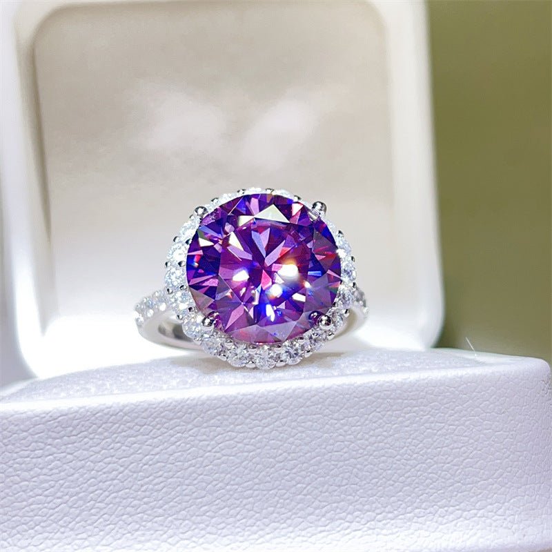 Purple Moissanite Halo Ring for Women, Round 10 Carat Statement Engagement Ring – view 1