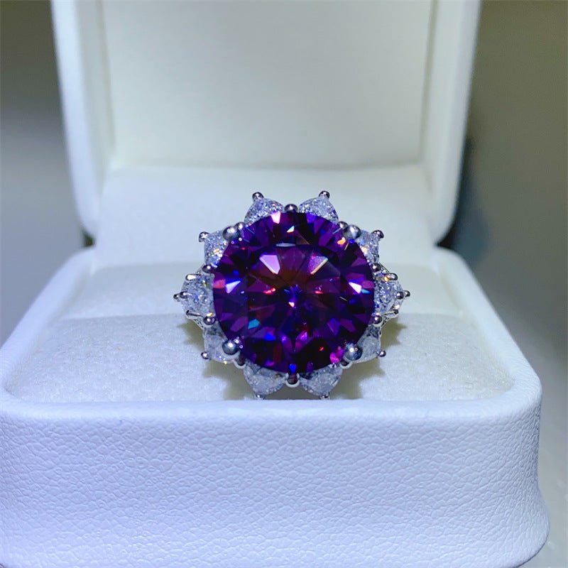 Colored Round Moissanite Halo Ring, 3 or 10 Carat – image 1