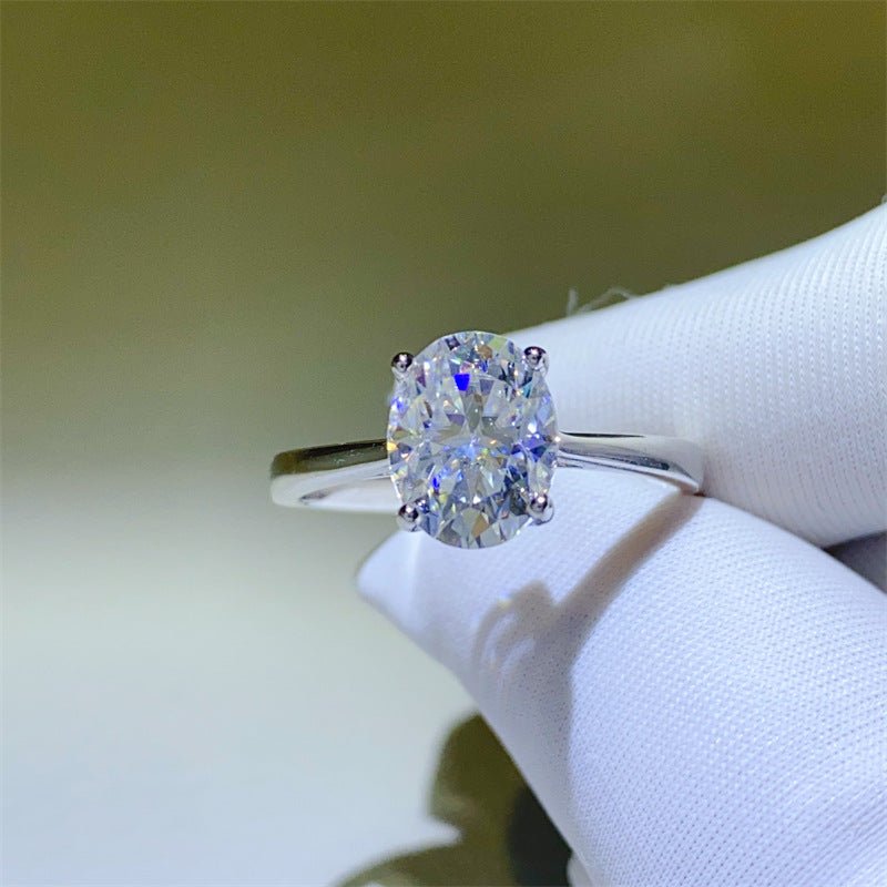 Oval Moissanite Ring for Women, Solitaire Engagement Ring, 1 Carat or 2 Carat, U-Shaped Band, Sizes 9-20 – view 1