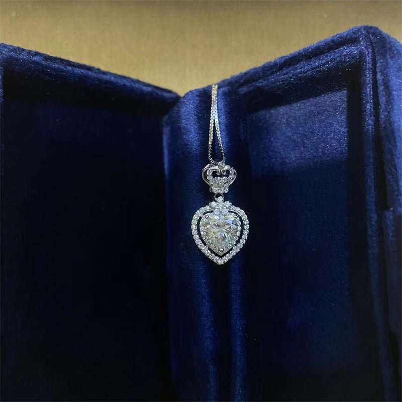 Heart Cut 1 Carat Moissanite Pendant Necklace with Halo Crown Detail – view 1