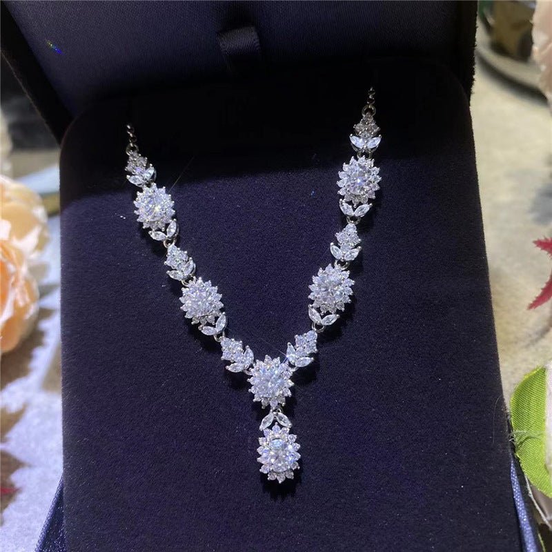 Moissanite Floral Drop Pendant Necklace for Women, Bridal Evening Jewelry – view 1