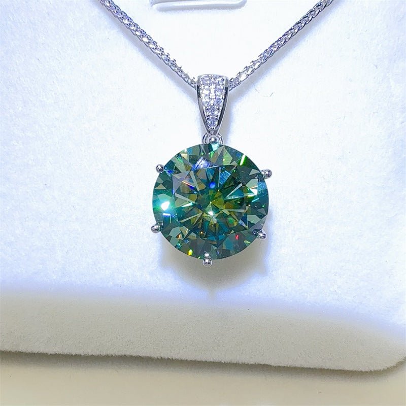 10 Carat Green Moissanite Pendant Necklace with Six-Prong Round Cut Design – view 1