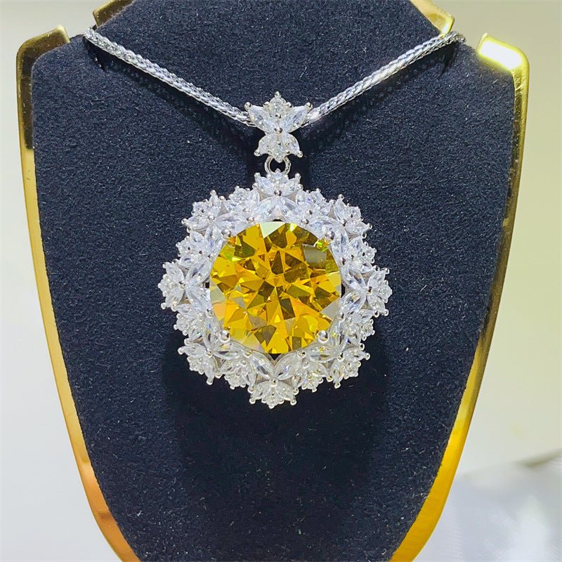 10 Carat Yellow Moissanite Pendant Necklace with Floral Halo Chain – view 1