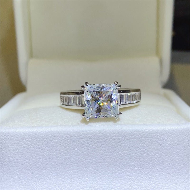 3 Carat Princess Cut Moissanite Ring with Baguette Side Accents for Women – view 1