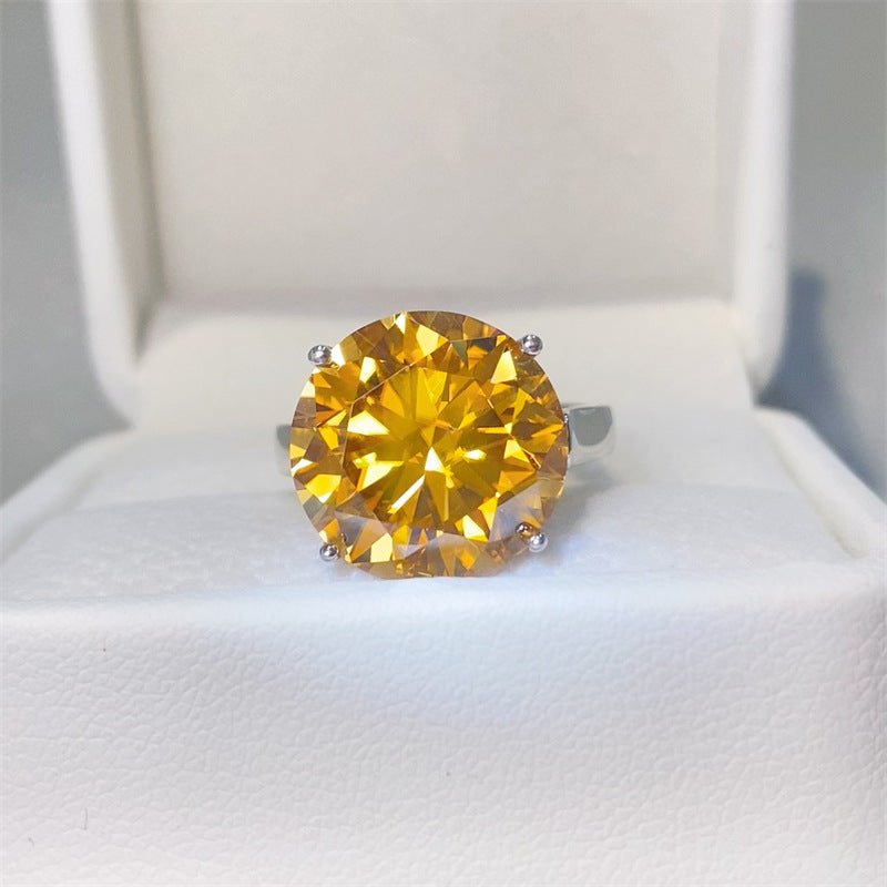 Yellow Moissanite Solitaire Ring for Women, Round Cut Engagement Ring, 1 Carat 2 Carat 3 Carat 5 Carat 10 Carat – view 1