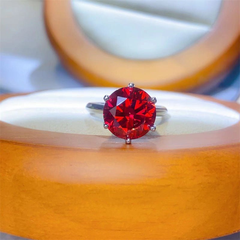 Red Round Moissanite Ring for Women, 5 Carat or 10 Carat VVS1 Solitaire Engagement Ring – view 1