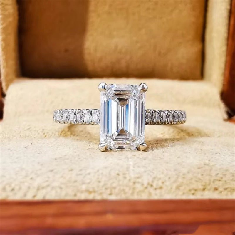 Rectangular Cut Moissanite Ring for Women, D Color Pavé Engagement Promise Ring – view 1