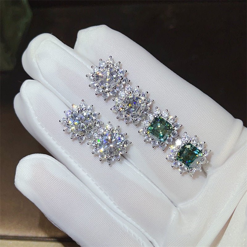 4 Carat Geometric Moissanite Halo Stud Earrings – image 1