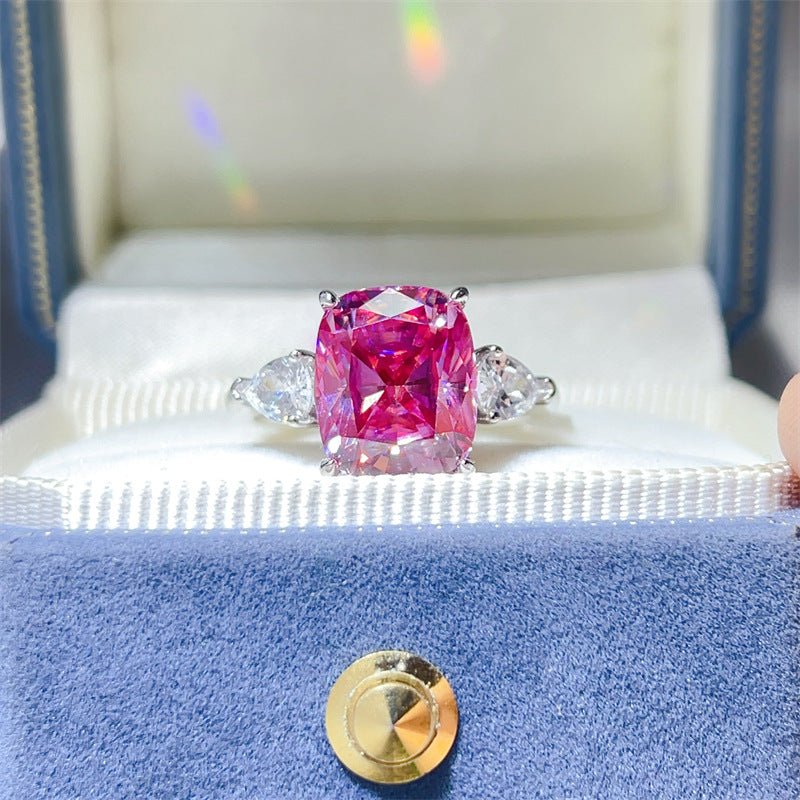 Pink 5 Carat Cushion Cut Moissanite Three-Stone Ring for Women – view 1