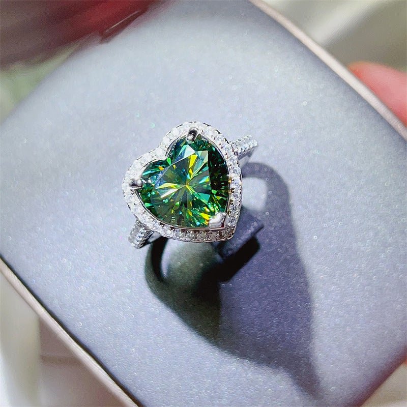 Green Heart Moissanite Halo Ring for Women, 1 Carat or 5 Carat Engagement Style Ring – view 1