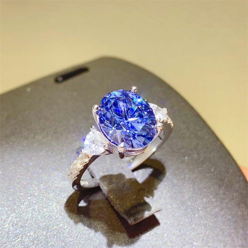 Blue Oval Moissanite Ring for Women – 5 Carat Geometric Engagement Style Ring – view 1