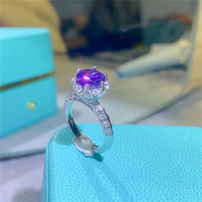 Purple Moissanite Ring 2 Carat, U-Shaped Prong Setting, Womens Statement Ring, Sizes 8-20 – view 1
