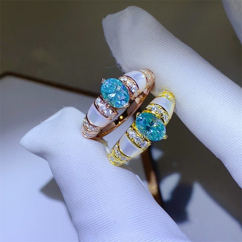 Mint Green Oval Moissanite Ring for Women, 1 Carat Halo Style Engagement Ring in Rose Tone or Yellow Tone – view 1