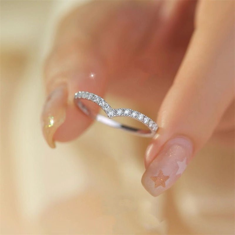 Moissanite V Shape Ring for Women, U Curve Pave Wedding Promise Ring – view 1