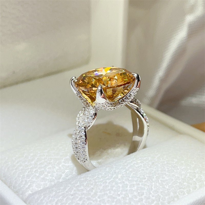 Yellow Moissanite Ring for Women - 10 Carat Four-Prong Pavé Twist Statement Engagement Ring – view 1