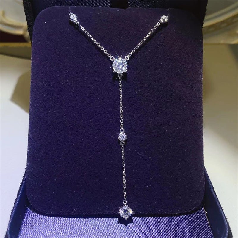 Moissanite U-Shape Lariat Pendant Necklace for Women, Dainty Clavicle Chain Gift – view 1