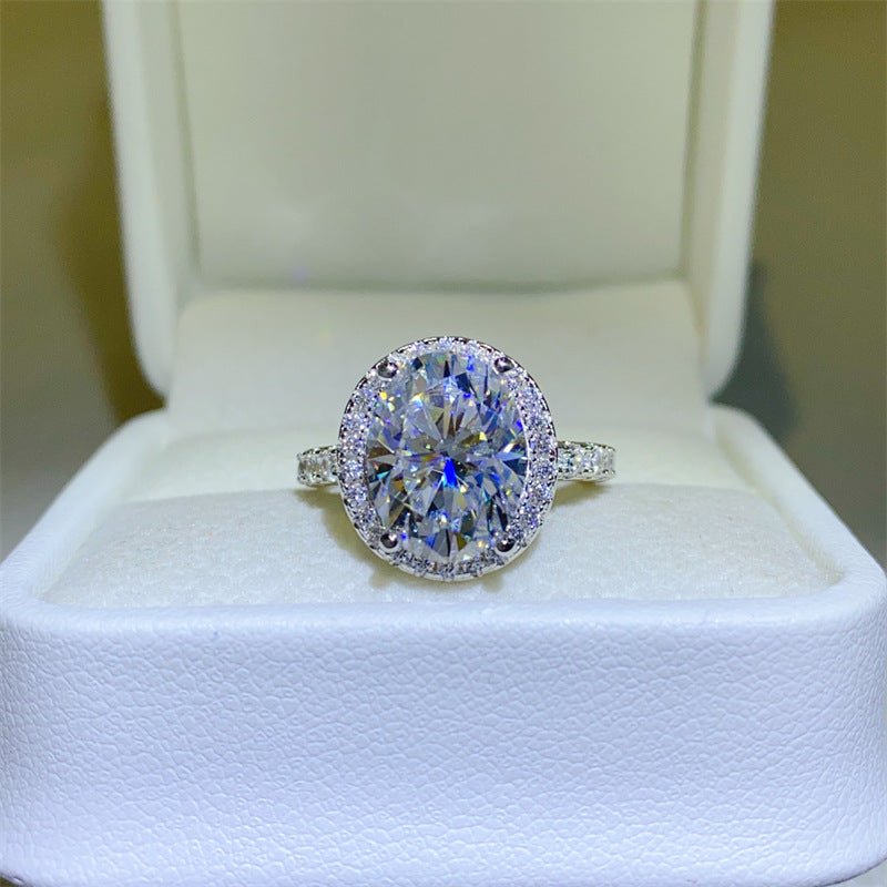 Oval Halo Moissanite Ring for Women, 5 Carat Engagement Ring with Pavé Band – view 1