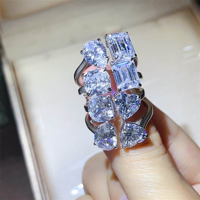 5 Carat Dual Stone Moissanite Ring for Women, VVS1 Geometric Open Ring, D Color Engagement Ring – view 1
