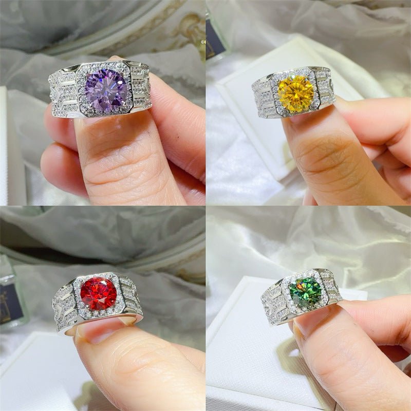 Men's Colored Moissanite Halo Ring, U-Shape Wide Band Statement Ring – view 1