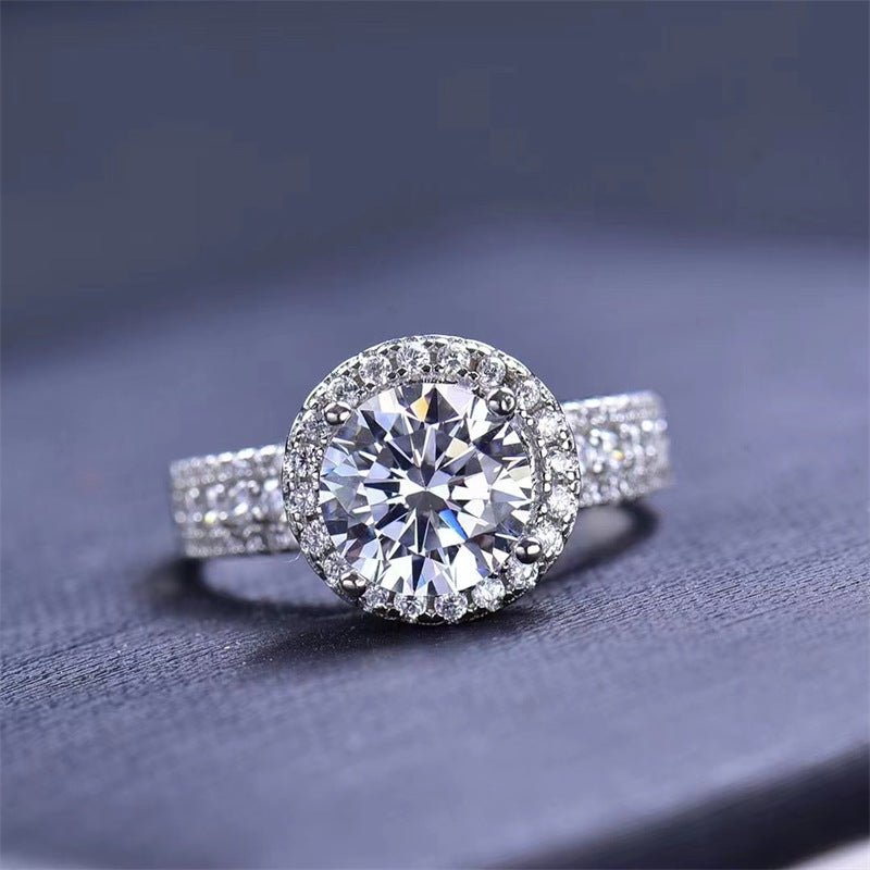 2 Carat Round Halo Moissanite Ring for Women, Pavé Band Engagement Ring, Sizes 9-19 – view 1