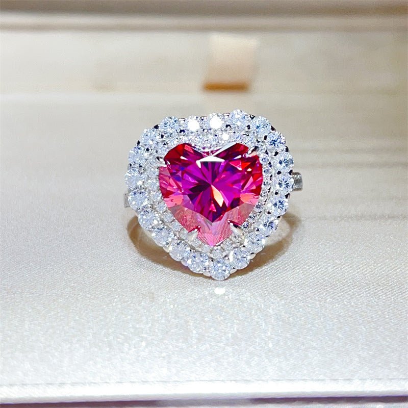 Pink Heart 5 Carat Moissanite Halo Ring for Women – view 1