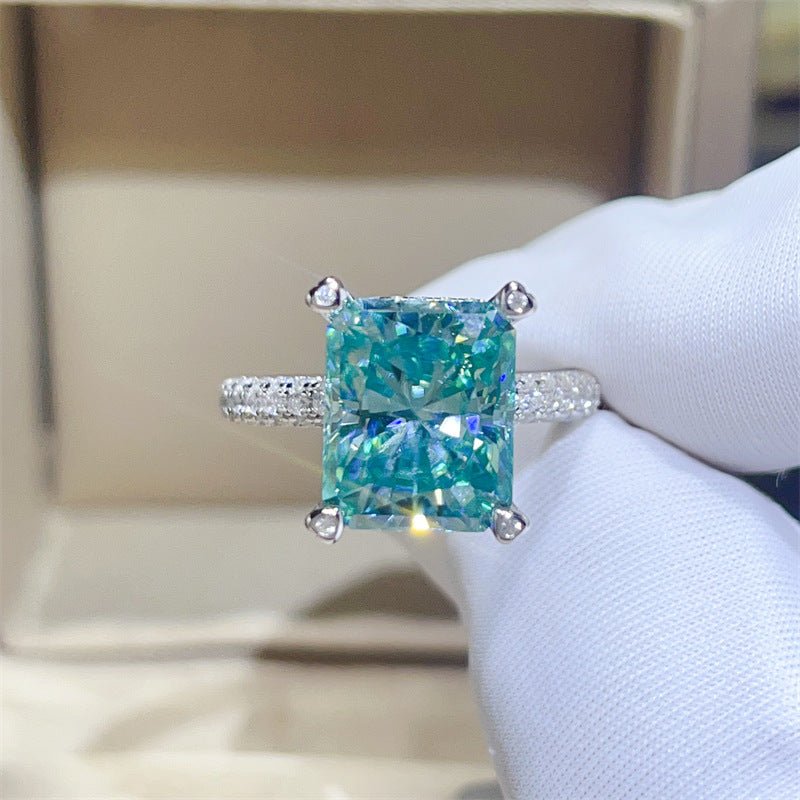 5 Carat Green Radiant Cut Moissanite Ring for Women, Pave Band Engagement Ring – view 1