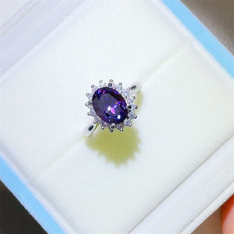 Purple Oval 2 Carat Moissanite Halo Ring for Women – view 1