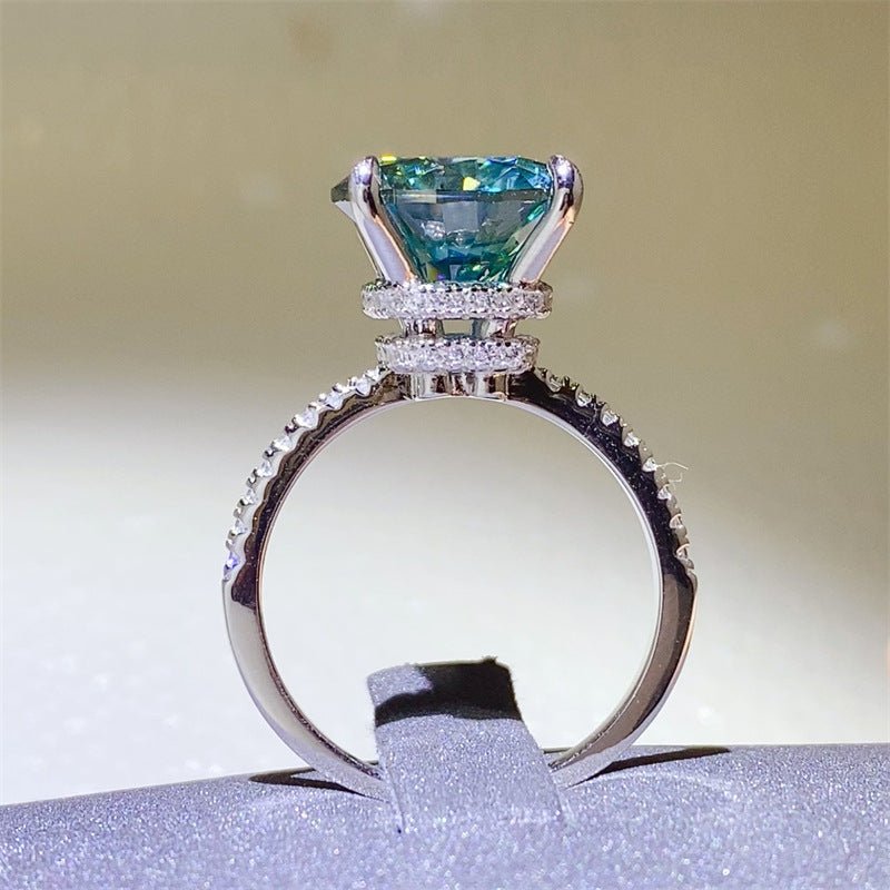 Green 5 Carat Moissanite Ring for Women, Diamond Shape Halo Engagement Ring – view 1