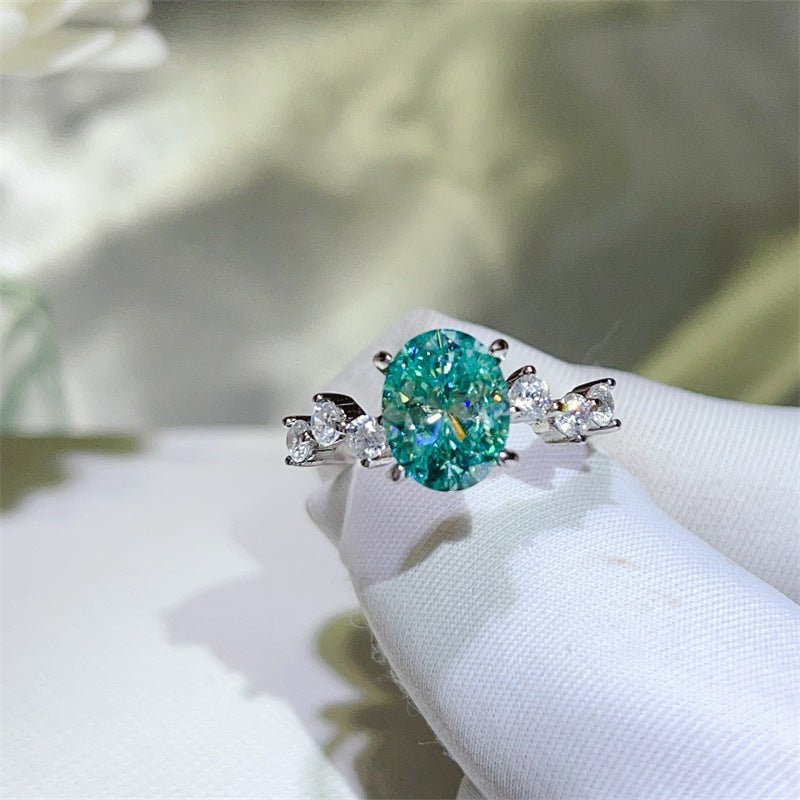 Green Moissanite Ring for Women, Oval 2 Carat Style U-Shape S925 Ring, Engagement Promise Ring – view 1
