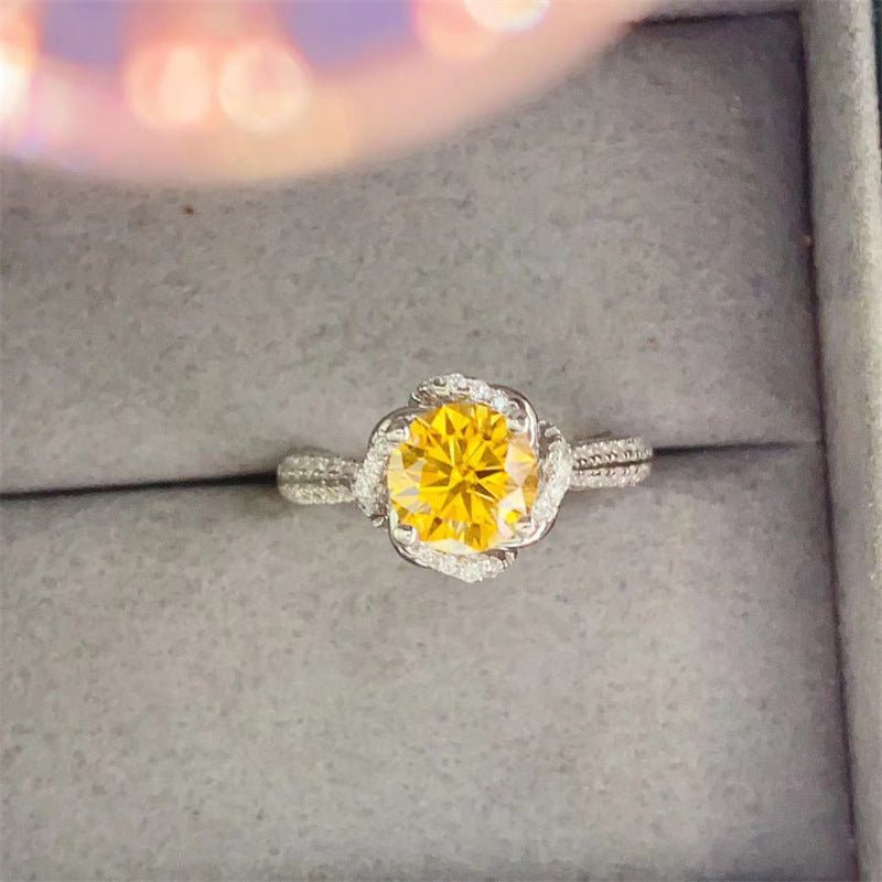Yellow Moissanite Halo Ring for Women, 1 Carat or 2 Carat Engagement Ring, Floral Style Promise Ring – view 1