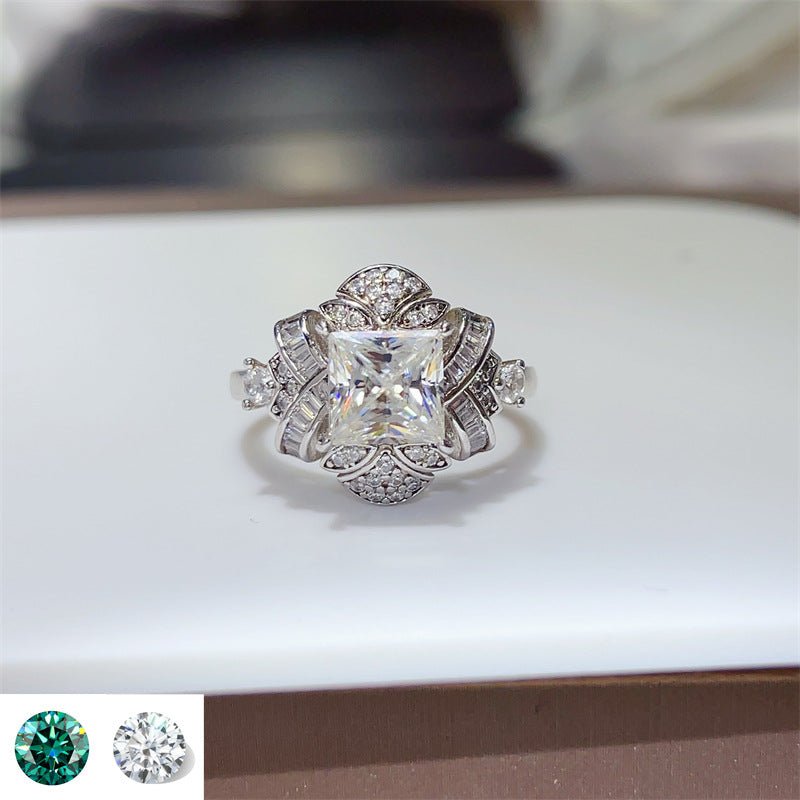 2 Carat Princess Cut Moissanite Ring for Women, VVS1 Statement Engagement Ring with White or Green Center Stone – view 1
