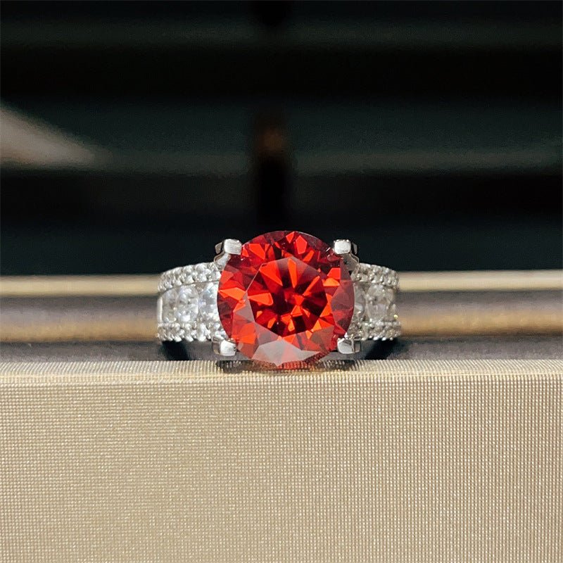 Red Moissanite Ring for Women, Round Cut Halo-Style Engagement Ring, 3 Carat or 5 Carat Statement Ring – view 1