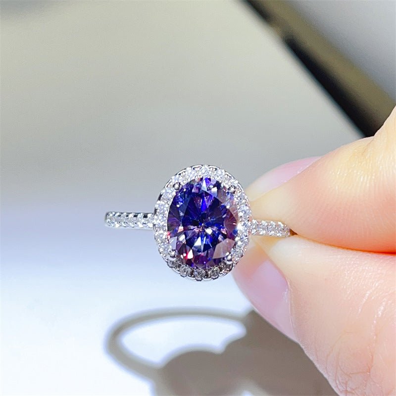 Purple Oval Moissanite Halo Ring for Women, 1 Carat 2 Carat 3 Carat Engagement Ring Style – view 1