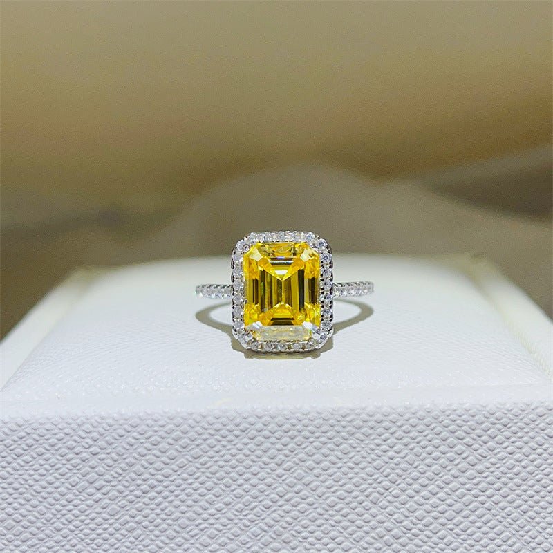 3 Carat Yellow Emerald Cut Moissanite Halo Ring for Women – view 1