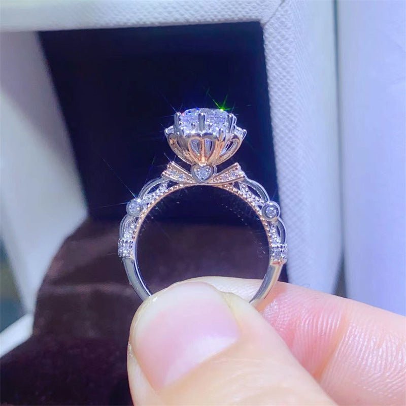 Moissanite Solitaire Ring with Pavé Band and Heart Basket Accent – view 1