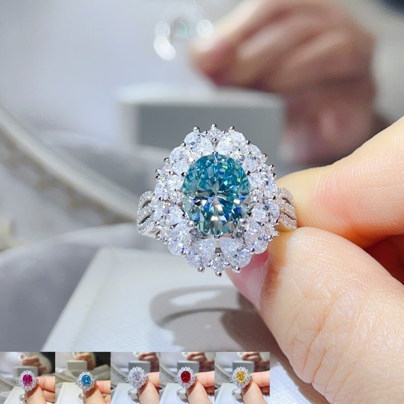 5 Carat Moissanite Halo Ring for Women, Oval Color Stone Statement Engagement Ring – view 1