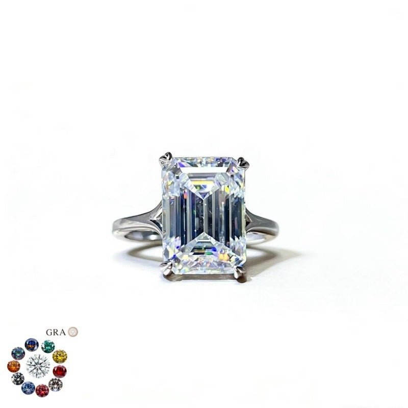 Emerald Cut Moissanite Ring for Women, Geometric Solitaire Engagement Ring, Color Stone Statement Ring – view 1
