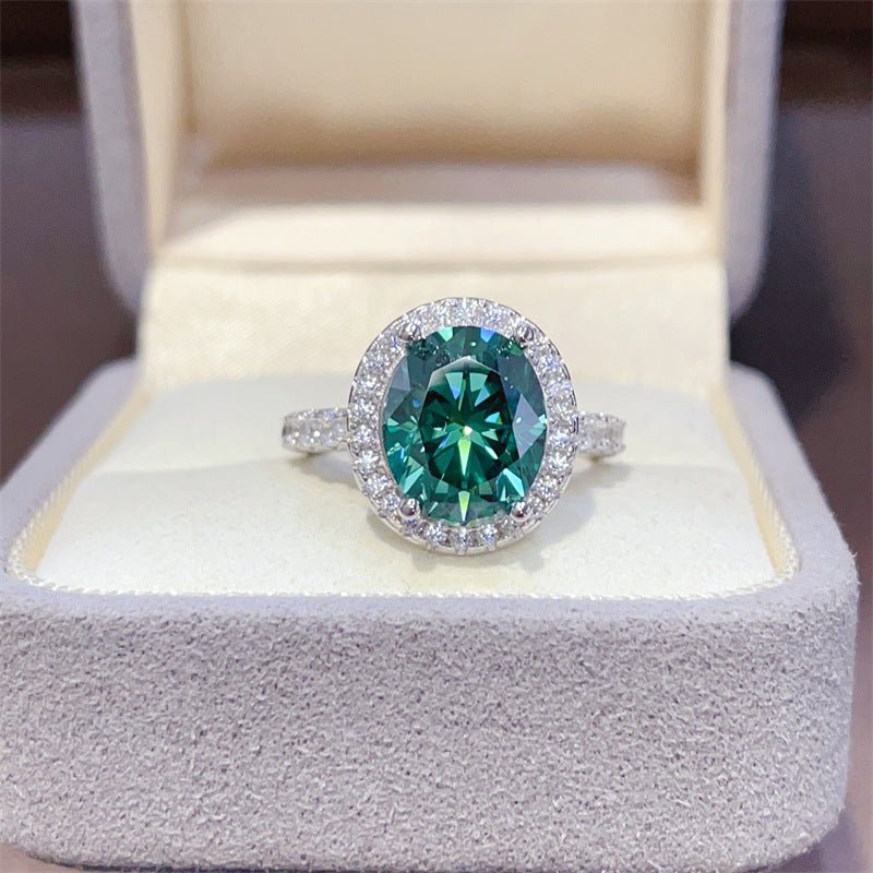 Green Moissanite Halo Ring for Women, Oval Cut Micro Pave Engagement Ring, 1CT 2CT 3CT 5CT – view 1